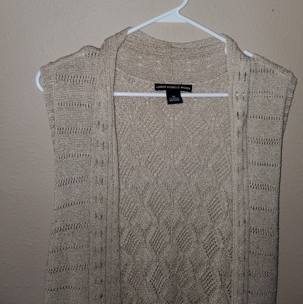 Women's Plus 3X Oatmeal Crochet Duster Vest